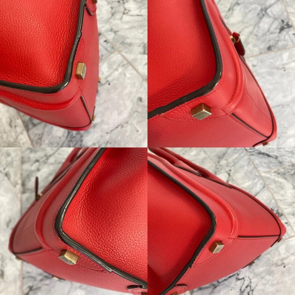 SALE🇺🇸CELINE Micro Red Drummed Leather Luggage Tote Handbag - Picture 11 of 14